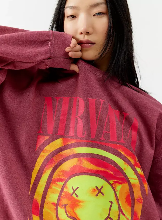 Grafik Baskılı Bordo Sweatshirt