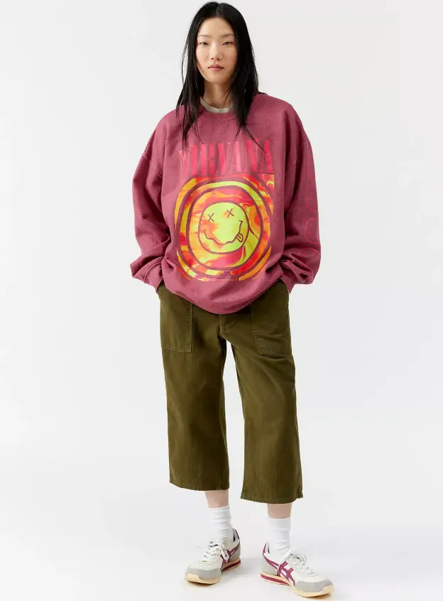 Grafik Baskılı Bordo Sweatshirt