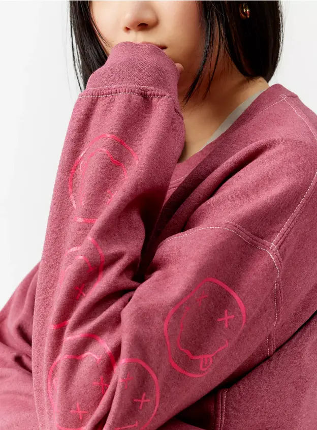 Grafik Baskılı Bordo Sweatshirt