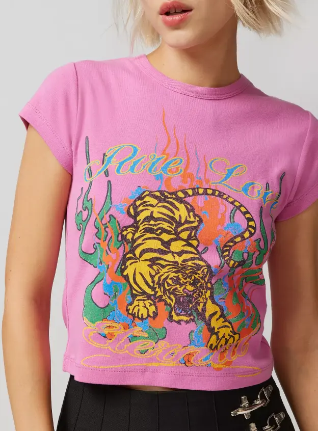 Kaplan Baskılı Pembe Baby Tee