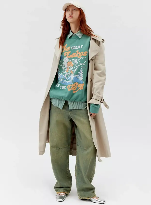 Retro Baskılı Yeşil Sweatshirt