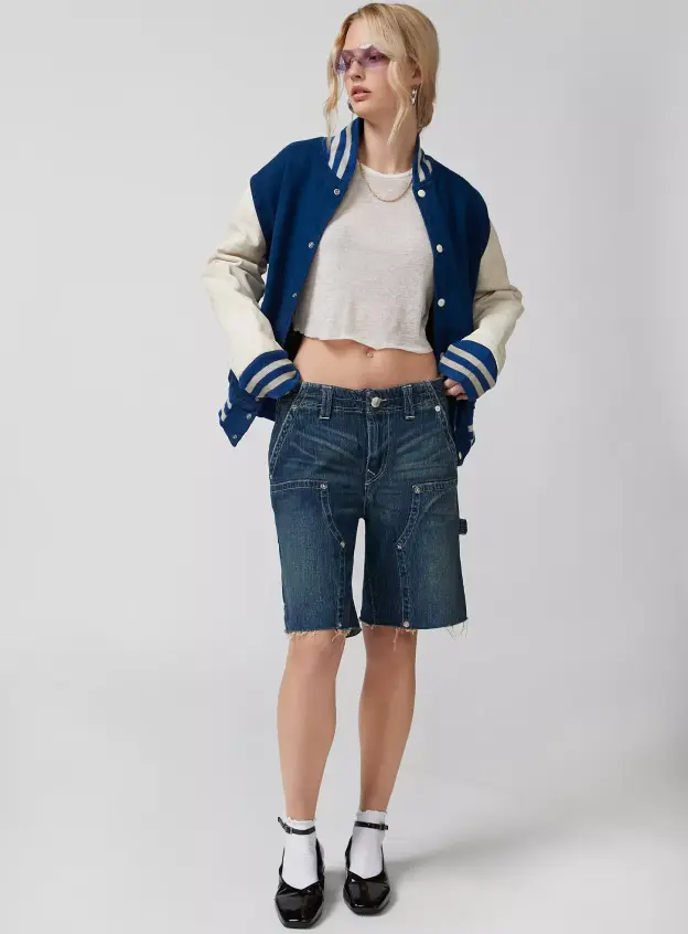 Yıpratılmış Denim Bermuda Şort